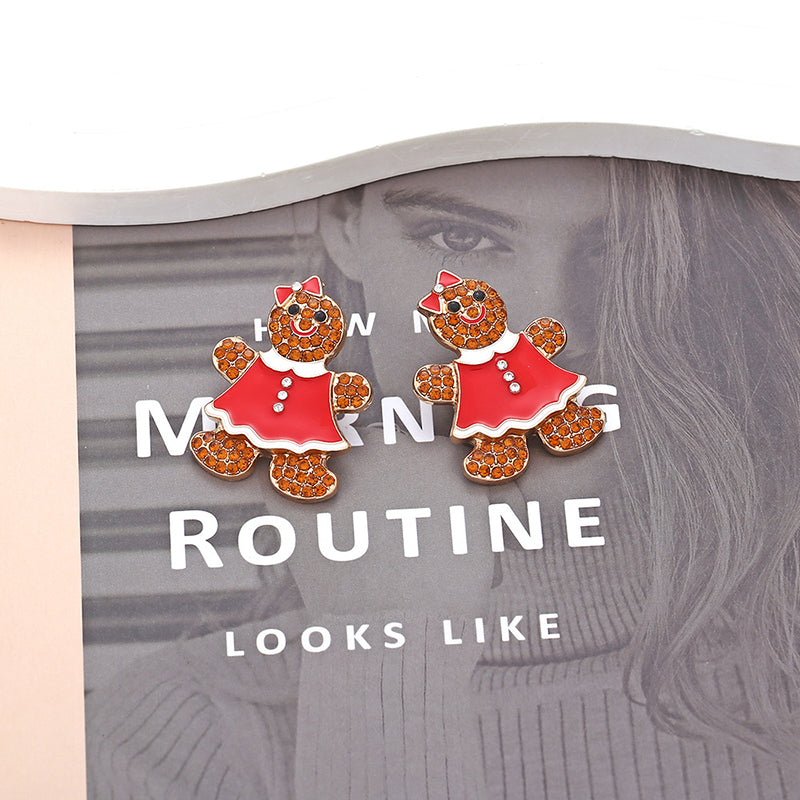 Cute Christmas Gingerbread Man Bow Earrings