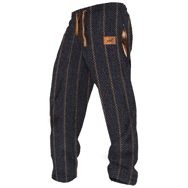 Men's Retro Country Elk Logo Twill Wool Stretch Casual Sweatpants