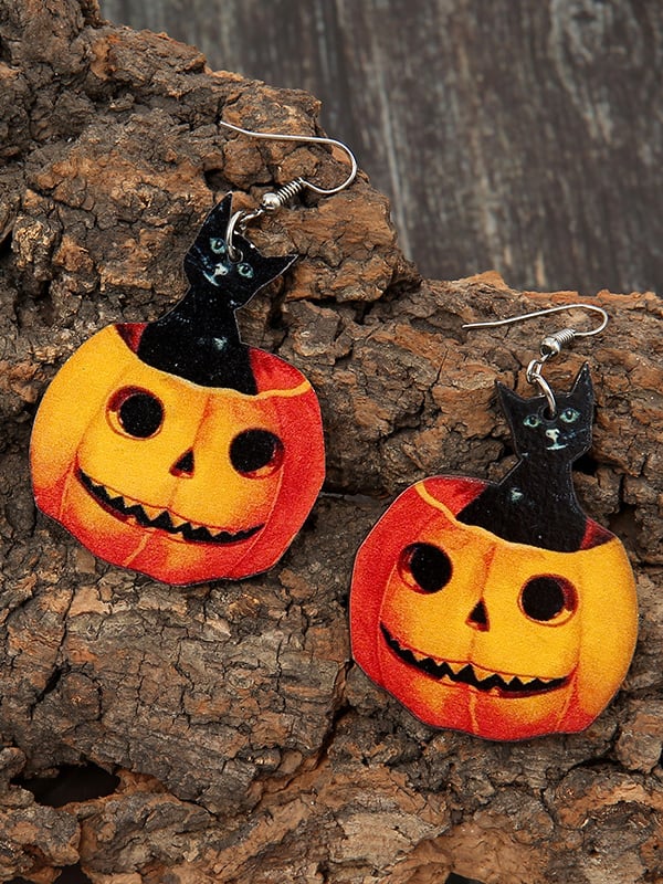 Halloween Pumpkin Accessory Wooden Earrings