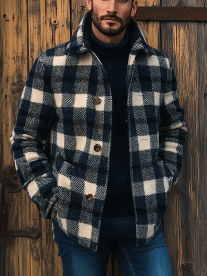 Men's Retro Outdoor Plaid Woolen Coats