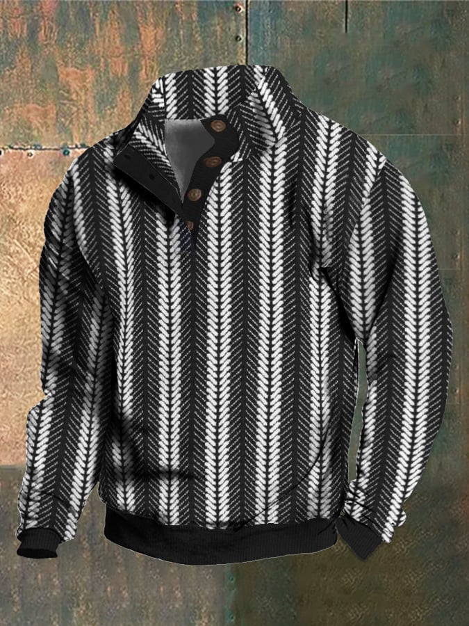 Men's Vintage Herringbone Western Stand Collar Sweatshirt