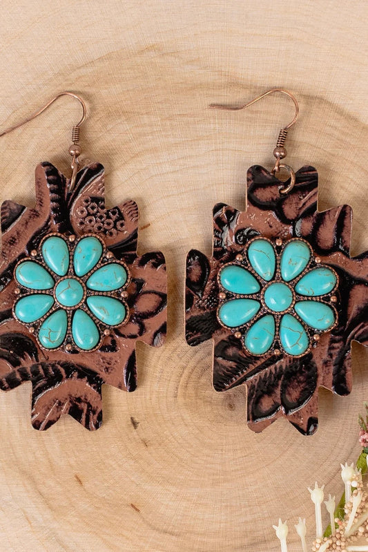 Brown Tooled Concho Earrings