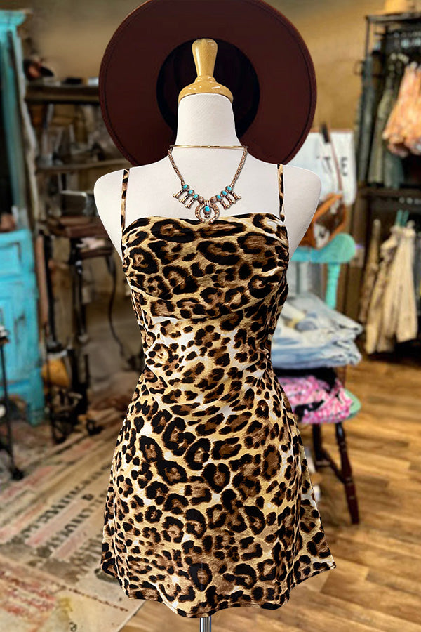 Vintage Leopard Print Sling Dress