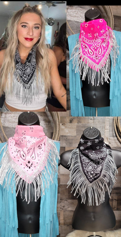 Rhinestone fringe bandana