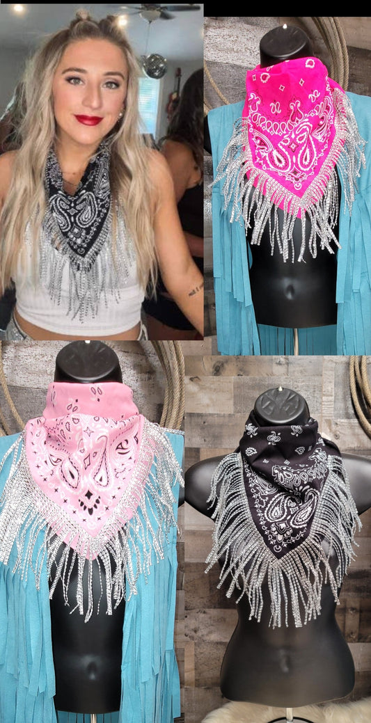 Rhinestone fringe bandana