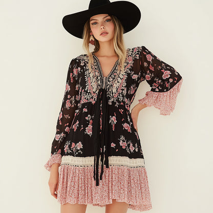 Retro Western Cowboy Style Casual Dress