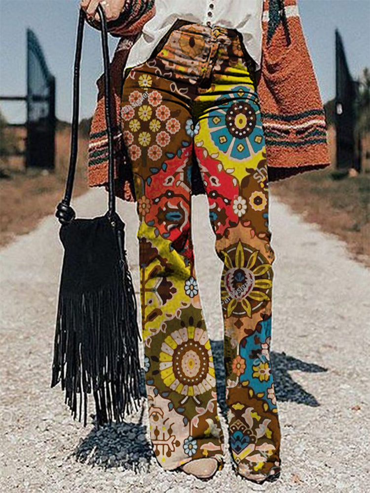 Casual Vintage Print Trousers