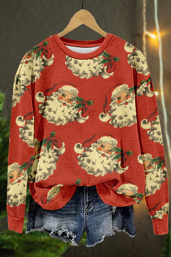 Retro Christmas Santa Claus Print Sweatshirt