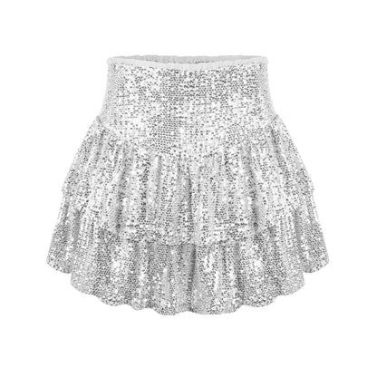 Hot Girl Sequined Skirt Female Sequined Sexy Short Skirt Solid Color Pleated Skirt