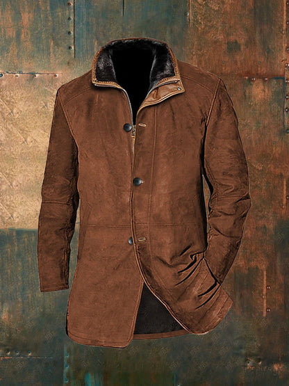 Men's Solid Color Retro Mid-Length Fur Woolen Coat