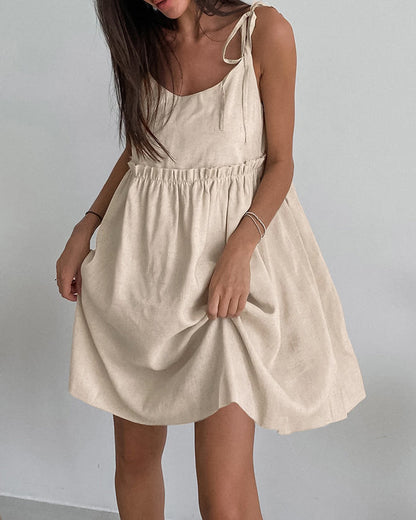 Loose Cotton and Linen A-Line Dress With Suspender Pullover