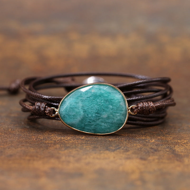 Unisex Amazonite Multi-layered Simian Ethnic Style Bracelet