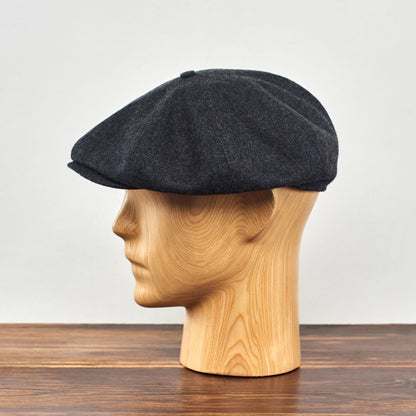 PEAKED CAPS Genuine Scottish Harris Tweed 8 Panels Man Cap Black Grey