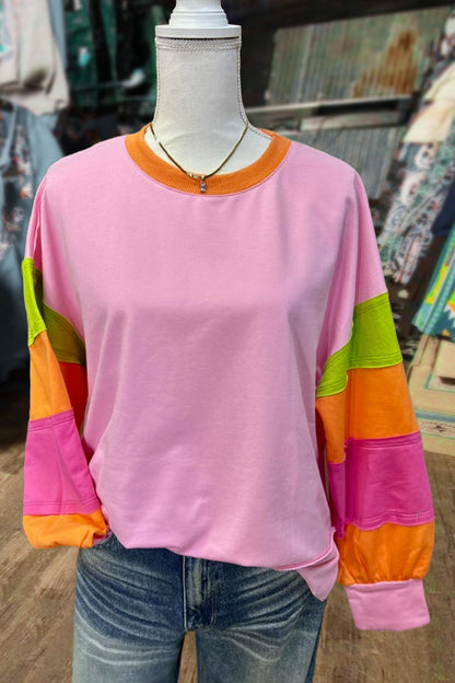 Color Block Round Neck Long Sleeve Sweatshirt