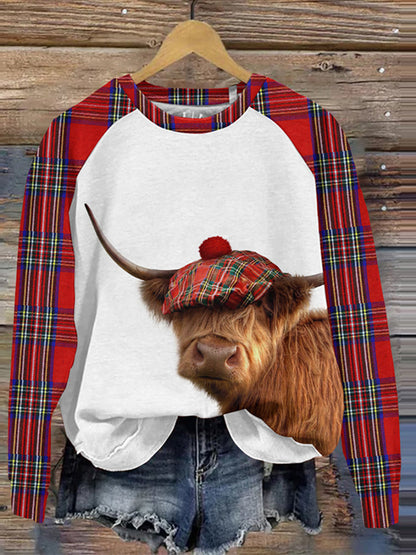 Women's Christmas Highland Cow Print Casual Sweatshirt