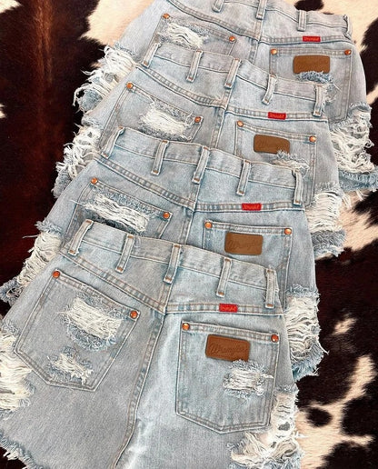 Retro Washed High Waist Ripped Denim Shorts - Four Colors