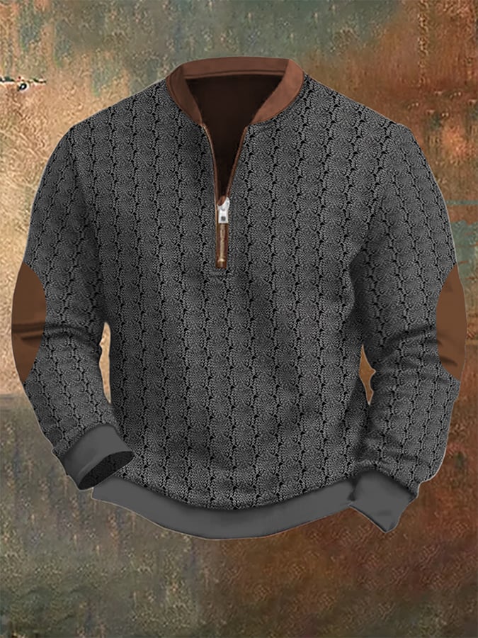 Men's Vintage Knit Print Zip-Up Sweatshirt