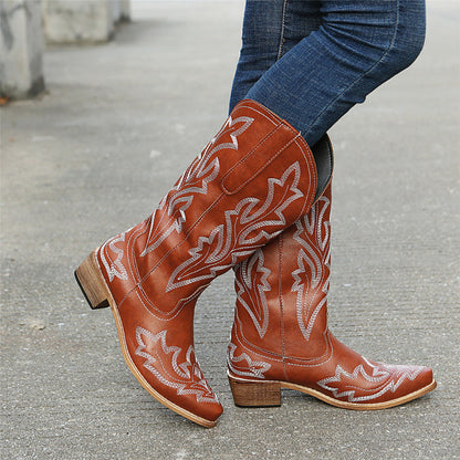 Embroidered Leather Boots