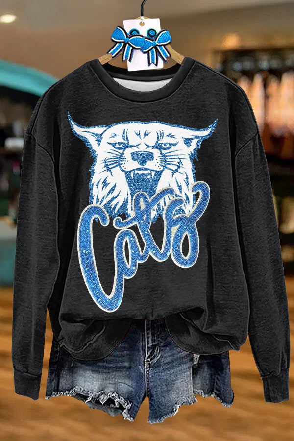 Shiny Wild Cat Football Gameday Print Sweatshirt