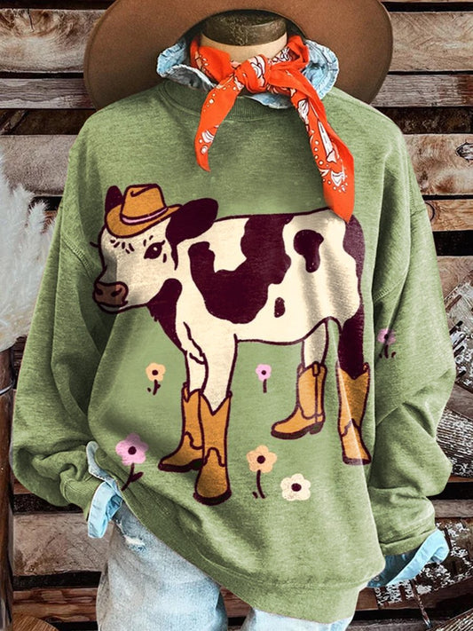 Funny Cow Print Casual Sweatshirt