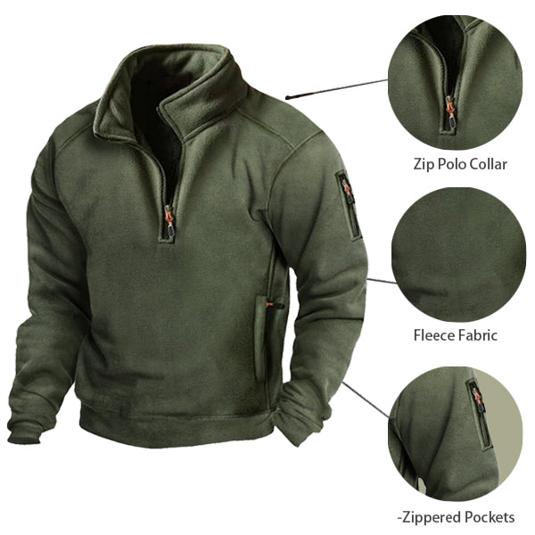 Men's Outdoor Western Hunting Fleece Sweatshirt Multi-zip Pocket Casual Top