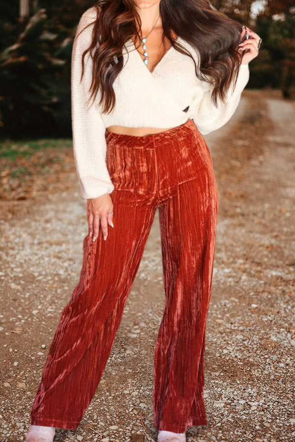 Vintage High-Waisted Wide-Leg Velvet Trousers