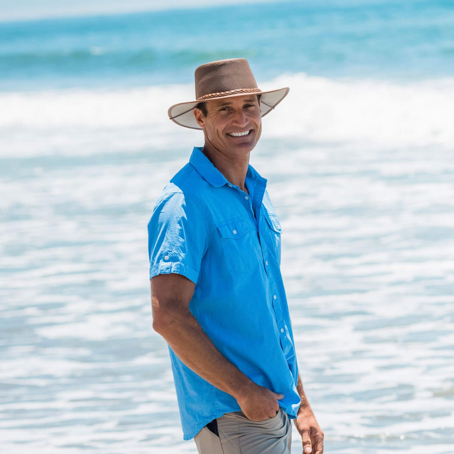 Tan Mesh - Wide Brim Sun Hat