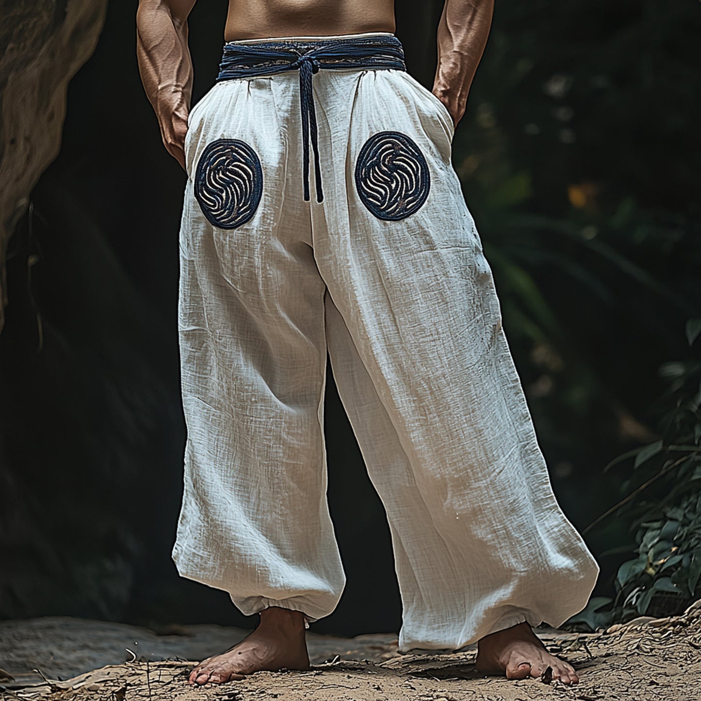 Men's Ethnic Style Linen Wide-leg Pants