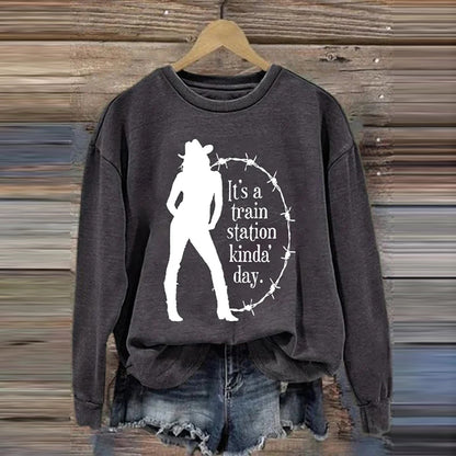 Women'S Could Be A Train Station Kinda Day Print Casual Sweatshirt