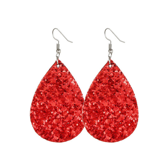 Valentine's Day Solid Color Sequins Teardrop Earrings