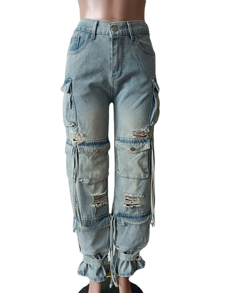 Vintage Casual Multi Pocket Jeans