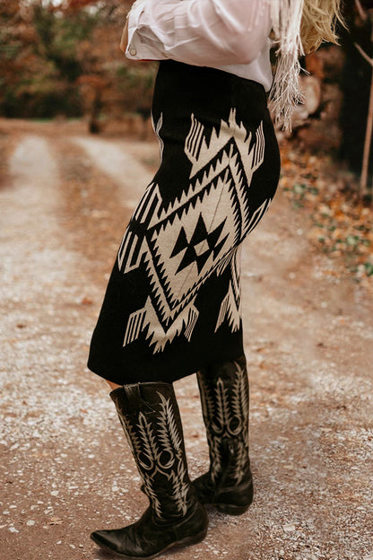 Vintage Aztec Pattern Knitted Skirt