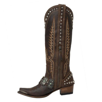 Western Style Stud Embroidered Boots