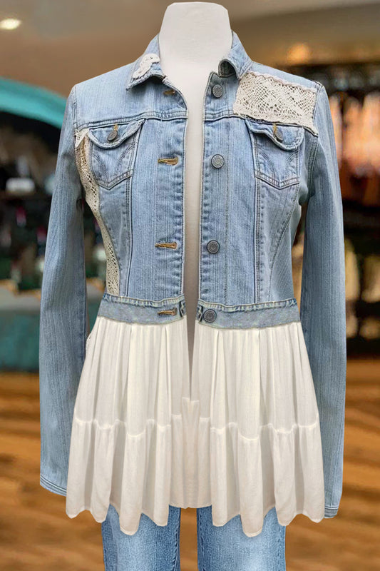 Classic Ruffle Panel Denim Jacket