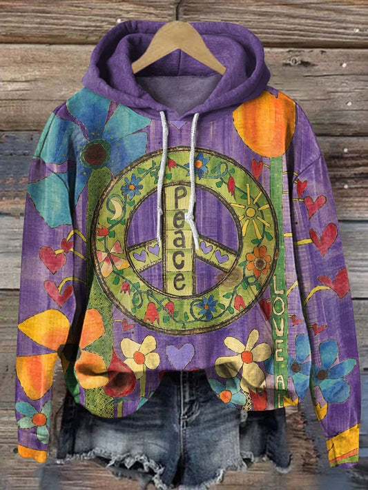 Peace Love Flower Art Casual Hoodie Sweatshirt