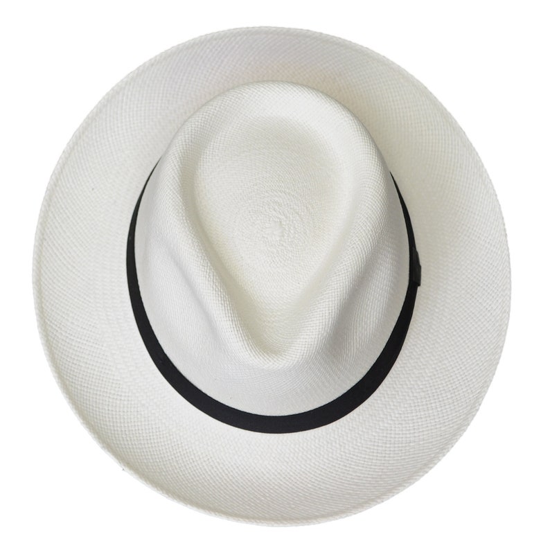 Teardrop Fedora Panama Hat | White Straw | Brisa Weave | Black Band | Handwoven in Ecuador - GPH - HatBox Included-FREE SHIPPING