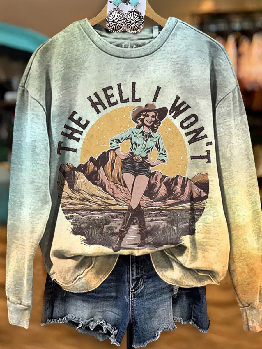 Vintage Cowgirl Print Casual Sweatshirt