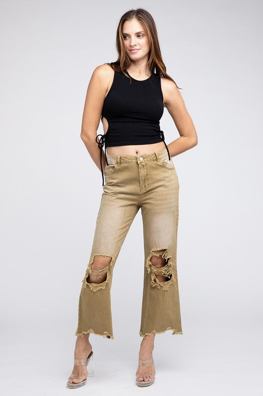 Distressed Vintage Washed Wide Leg Pants choice of colors