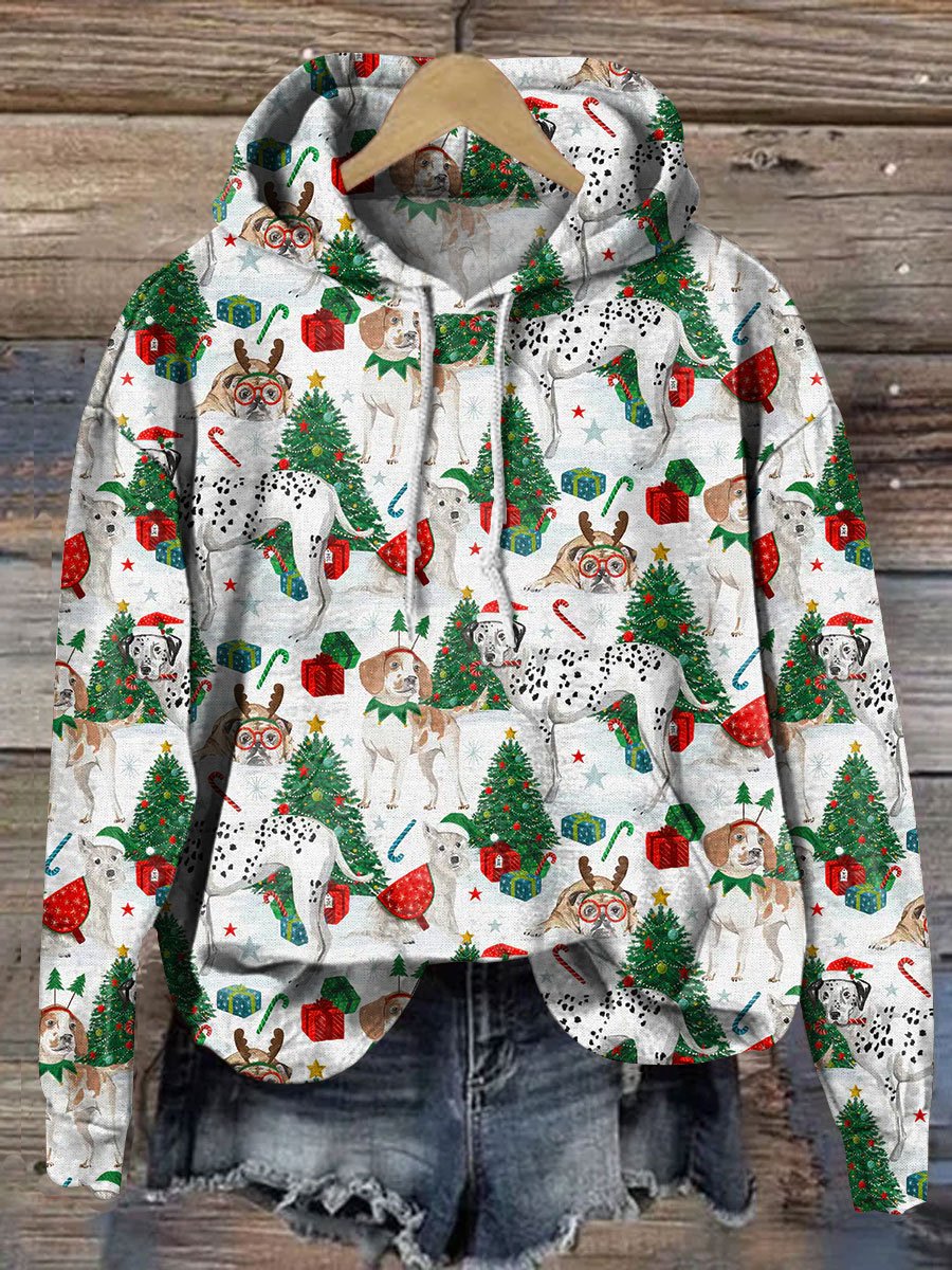 Dalmatian Christmas Tree Art Print Casual Hoodie Sweatshirt