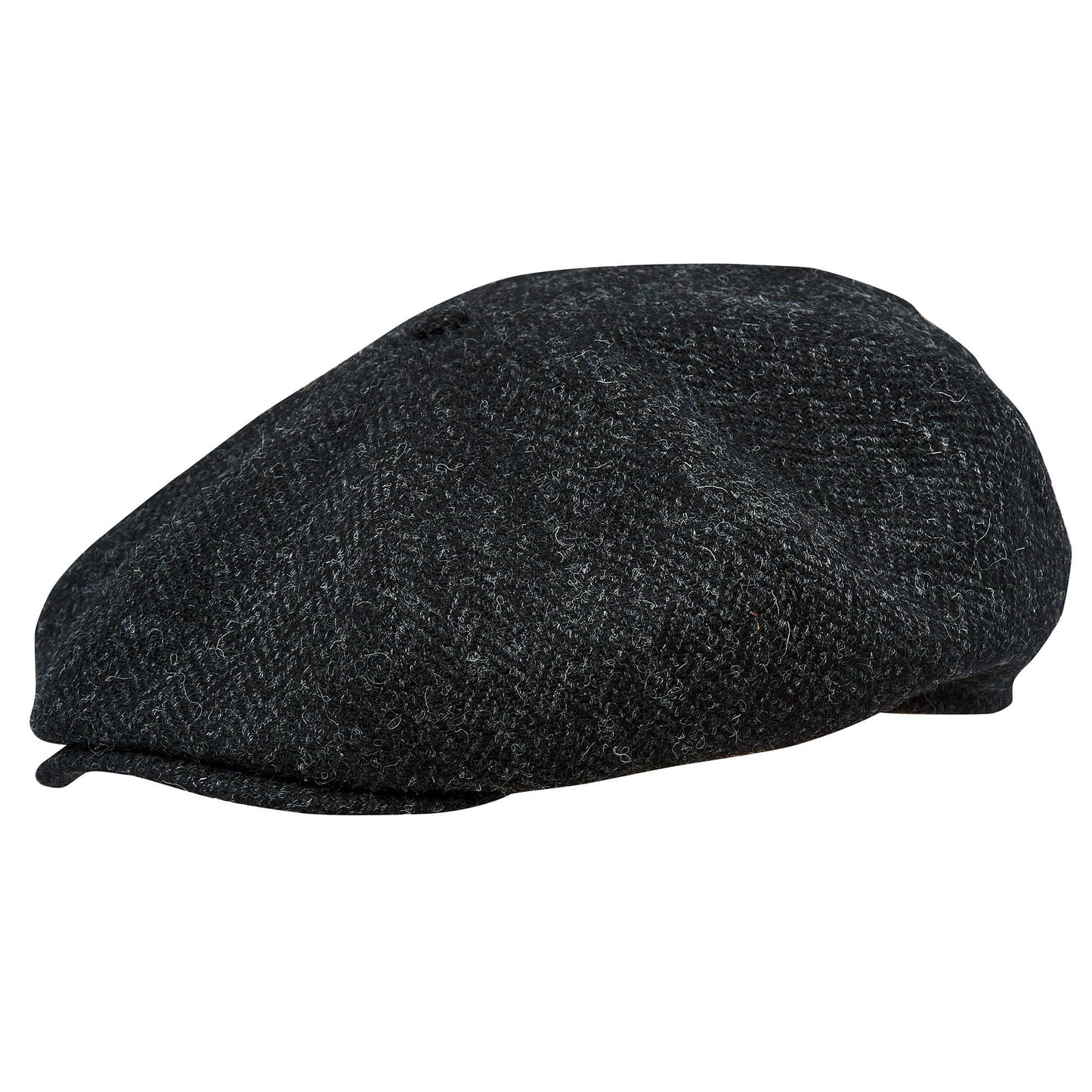 PEAKED CAPS Genuine Scottish Harris Tweed 8 Panels Man Cap Wool Large Crown BLACK