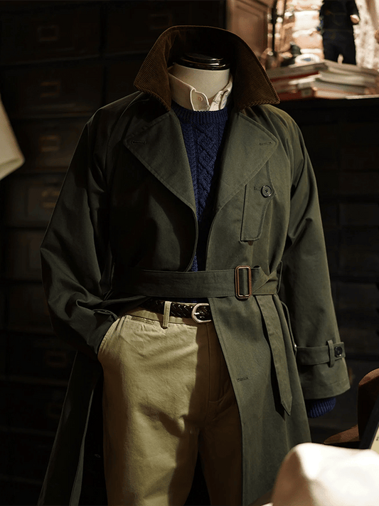 Men's Business Loose Fit Button Belt Casual Trench Coat