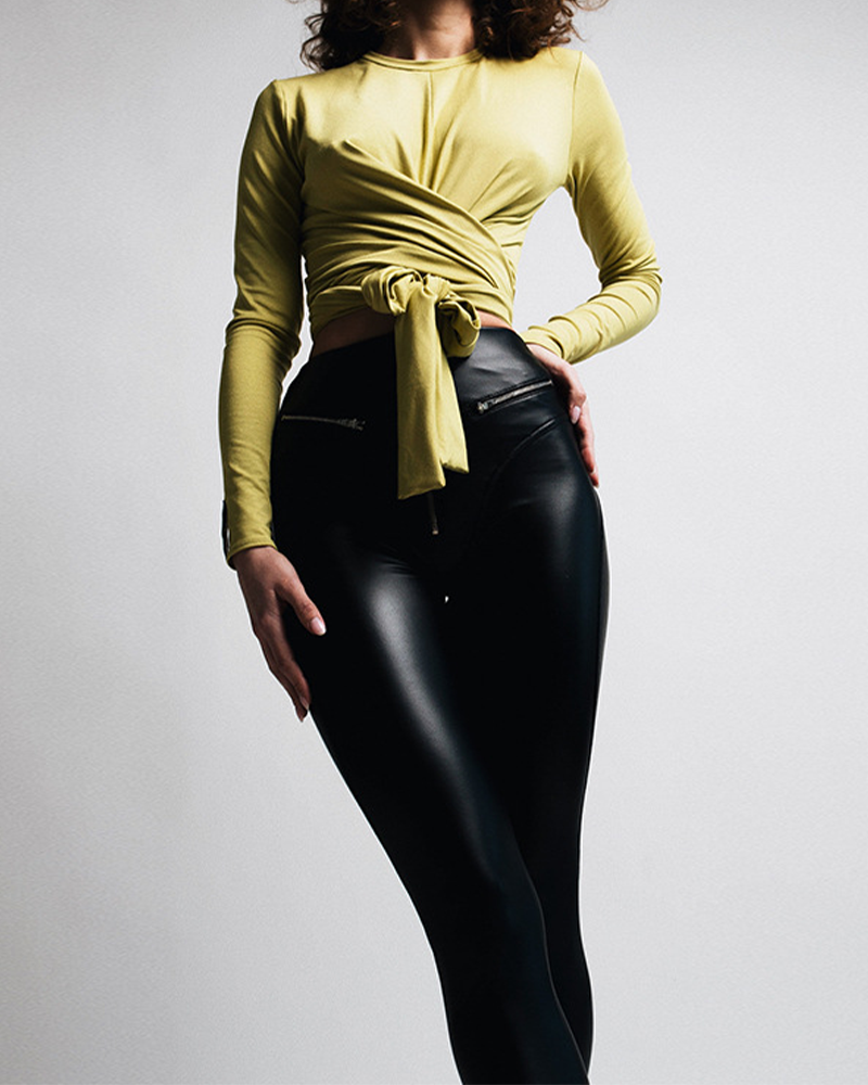 PU Tight High-Waisted Zipper Leather Pants