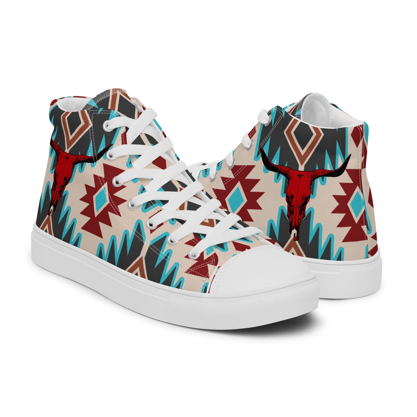 Red Aztec Bull Women__ high top canvas shoes