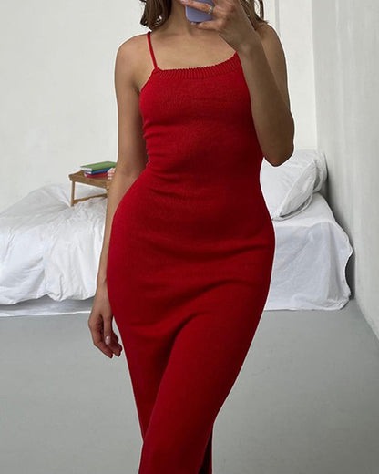 Strappy Backless Slit Long Bodycon Dress