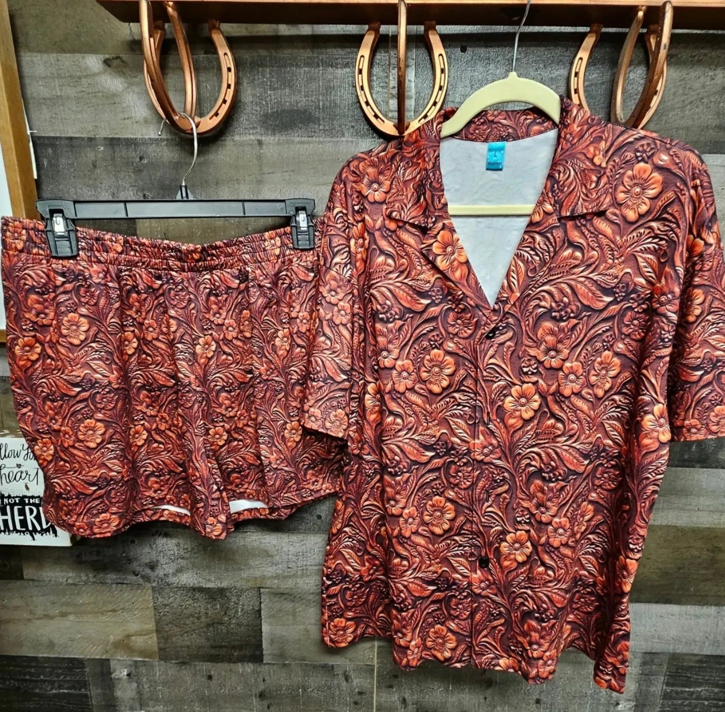 Leather Floral Print Women's Pajama Set