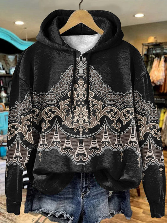 Vintage Folk Flowers Art Print Casual Hoodie Sweatshirt