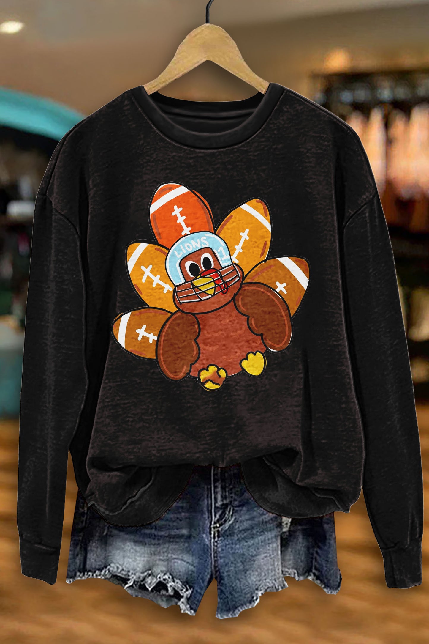 Retro Football Turkey Print Sweatshirt