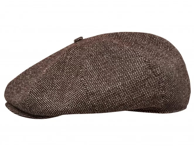 PEAKED CAPS - WOOL Genuine Scottish Harris Tweed 8 Panels Man Cap Brown