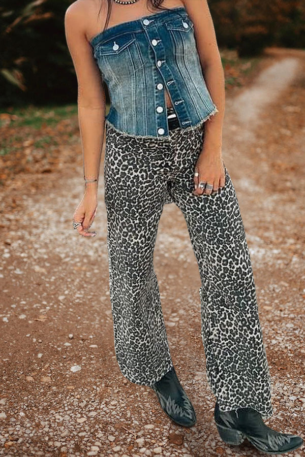 Leopard Print High Waisted Wide Leg Pants