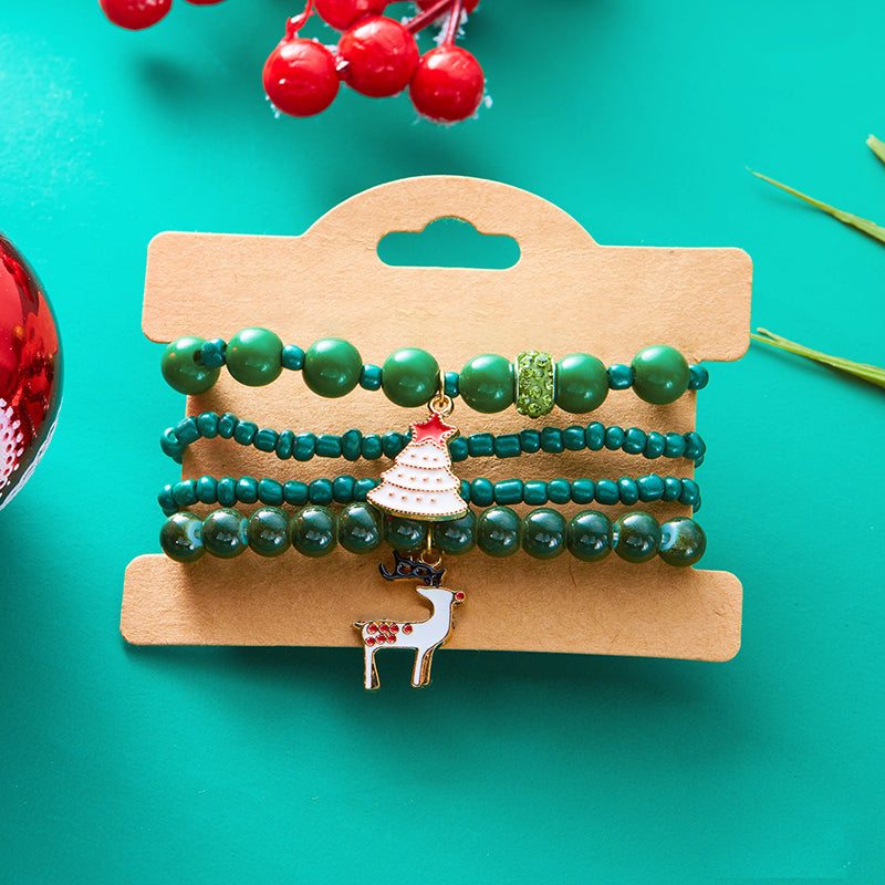 Christmas Snowflake Bell Beaded Bracelet